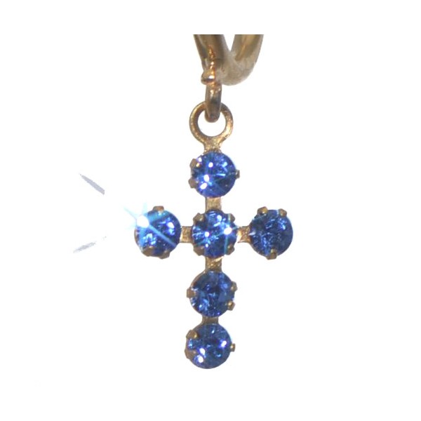 LA CROIX CERCEAU Gold Plated Sapphire Blue Crystal Cross Clip On Earrings