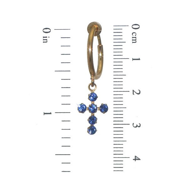 LA CROIX CERCEAU Gold Plated Sapphire Blue Crystal Cross Clip On Earrings