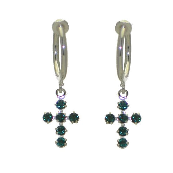 LA CROIX CERCEAU Silver Plated Emerald Green Crystal Clip On Earrings