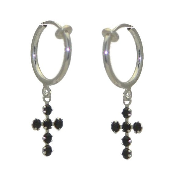 LA CROIX CERCEAU Silver Plated Jet Black Crystal Clip On Earrings