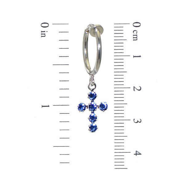 LA CROIX CERCEAU Silver Plated Sapphire Crystal Cross Clip On Earrings