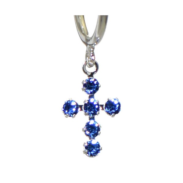 LA CROIX CERCEAU Silver Plated Sapphire Crystal Cross Clip On Earrings