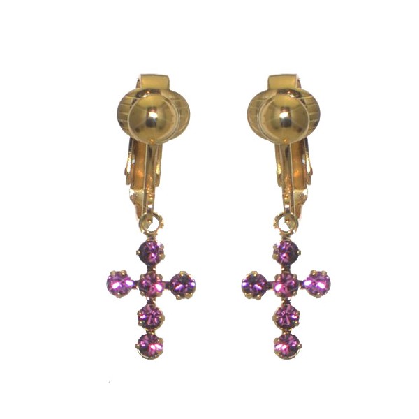 LA CROIX Gold Plated Amethyst Purple Crystal Clip On Earrings