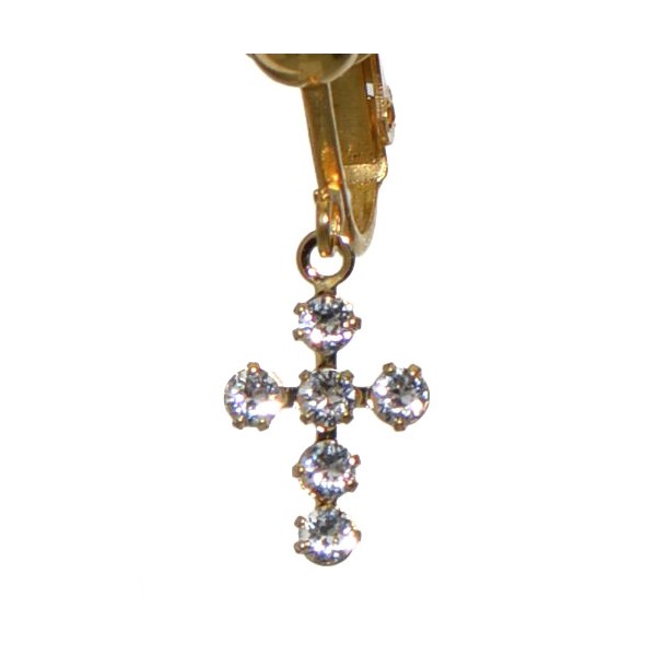 LA CROIX Gold Plated Clear Cross Clip On Earrings