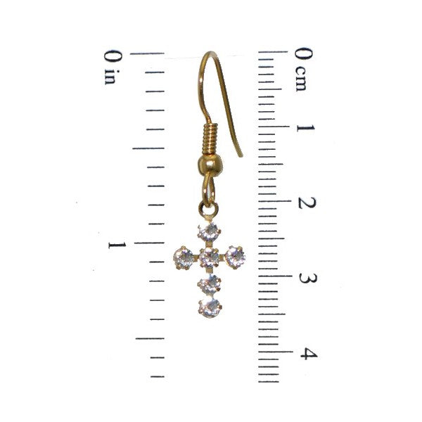 LA CROIX Gold Plated Clear Crystal Cross Hook Earrings