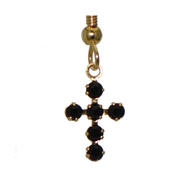 LA CROIX Gold Plated Jet Black Crystal Cross Hook Earrings