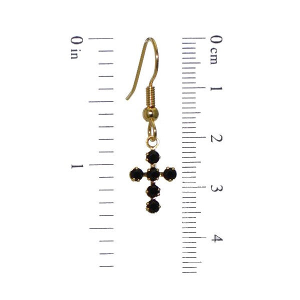 LA CROIX Gold Plated Jet Black Crystal Cross Hook Earrings