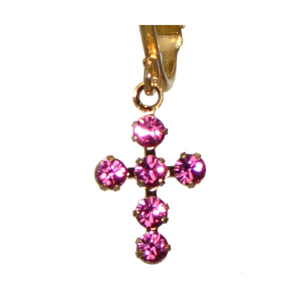 LA CROIX Gold Plated Rose Crystal Cross Clip On Earrings
