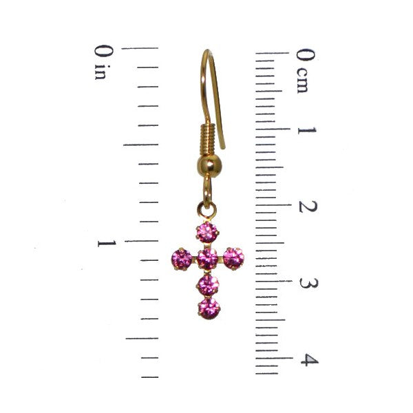 LA CROIX Gold Plated Rose Crystal Cross Hook Earrings