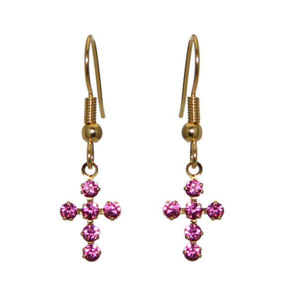 LA CROIX Gold Plated Rose Crystal Cross Hook Earrings