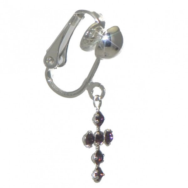 LA CROIX Silver Plated Amethyst Purple Crystal Clip On Earrings