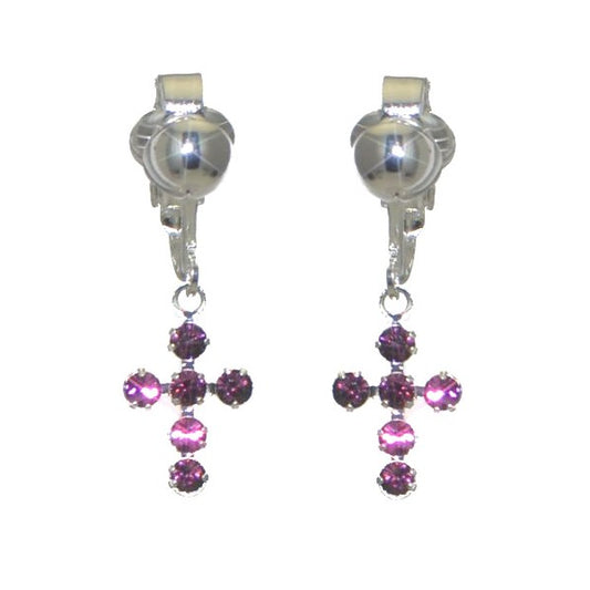 LA CROIX Silver Plated Amethyst Purple Crystal Clip On Earrings