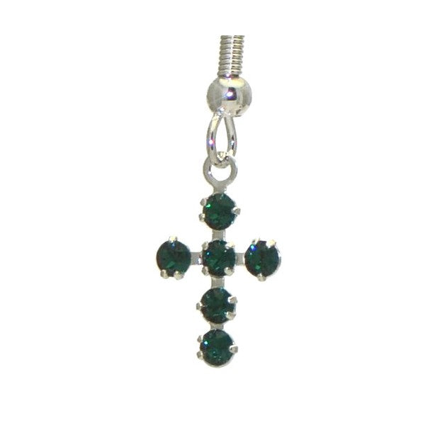 LA CROIX Silver Plated Emerald green Crystal Cross Hook Earrings
