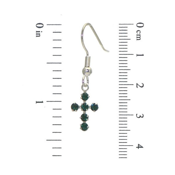 LA CROIX Silver Plated Emerald green Crystal Cross Hook Earrings
