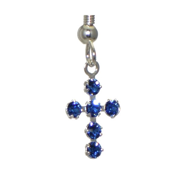 LA CROIX Silver Plated Sapphire Crystal Cross Hook Earrings