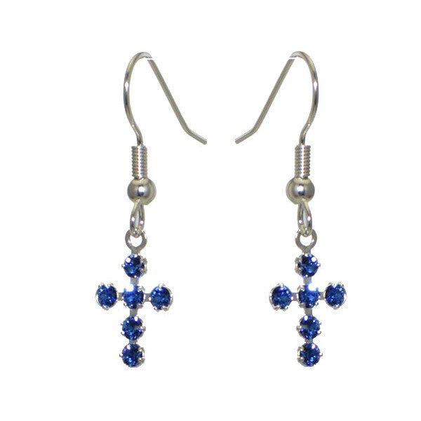 LA CROIX Silver Plated Sapphire Crystal Cross Hook Earrings