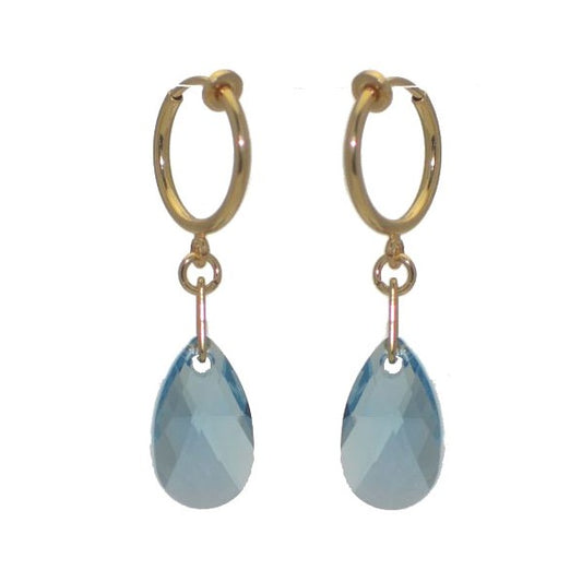 LA POIRE CERCEAU Gold Plated Aquamarine Crystal Clip On Earrings