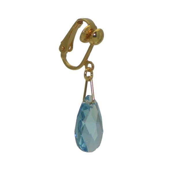 LA POIRE Gold Plated Aquamarine Crystal Clip On Earrings