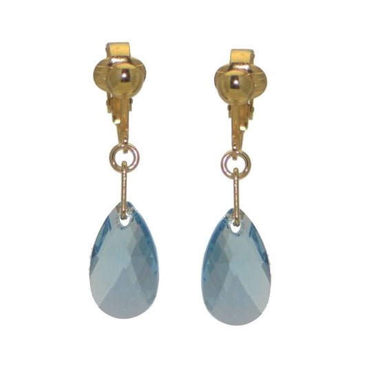 LA POIRE Gold Plated Aquamarine Crystal Clip On Earrings