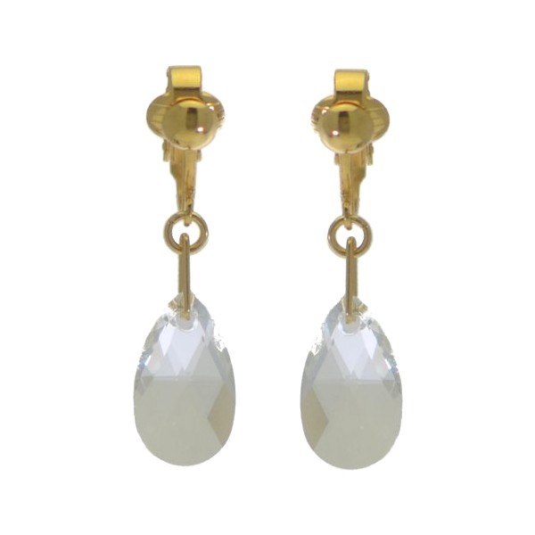 LA POIRE Gold Plated Clear Crystal Clip On Earrings
