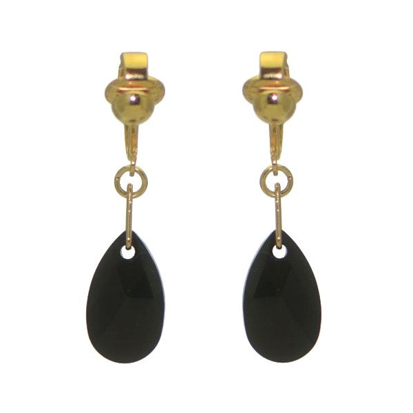 LA POIRE Gold Plated Jet Crystal Clip On Earrings