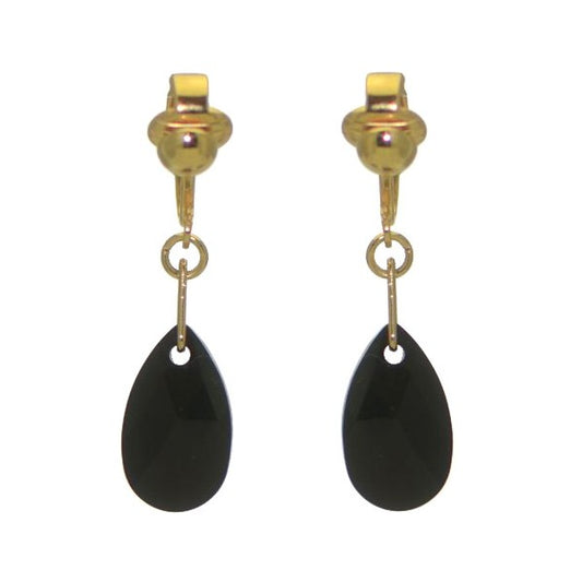 LA POIRE Gold Plated Jet Crystal Clip On Earrings