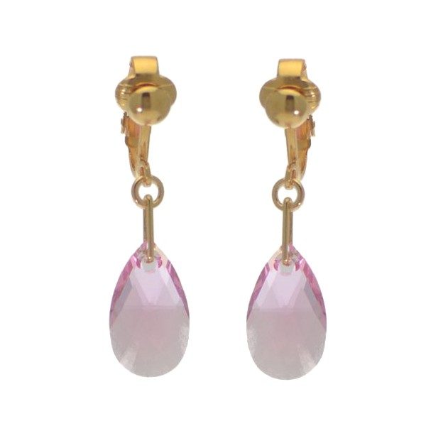 LA POIRE Gold Plated Light Rose Crystal Clip On Earrings