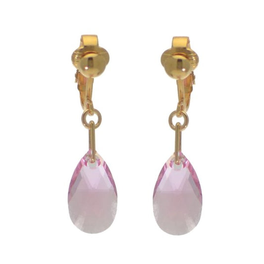 LA POIRE Gold Plated Light Rose Crystal Clip On Earrings