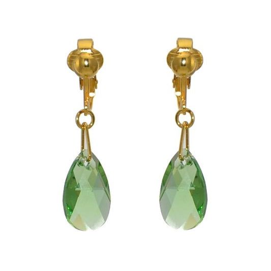 LA POIRE Gold Plated Peridot Crystal Clip On Earrings