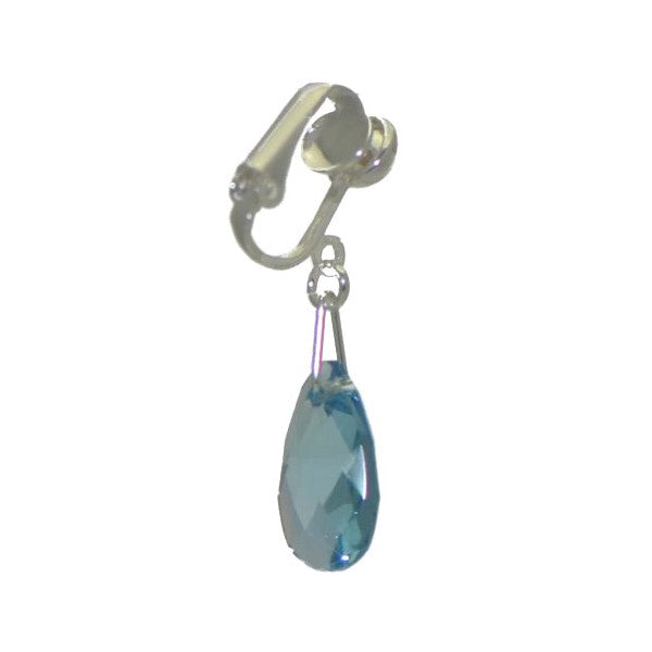 LA POIRE Silver Plated Aquamarine Crystal Clip On Earrings