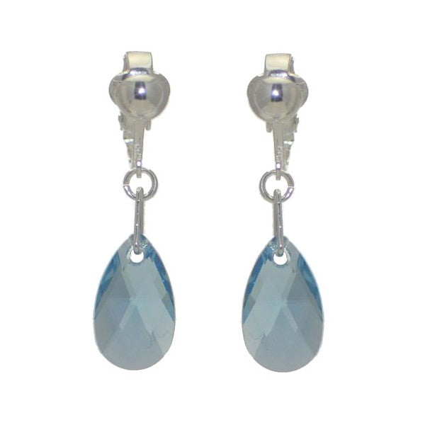 LA POIRE Silver Plated Aquamarine Crystal Clip On Earrings