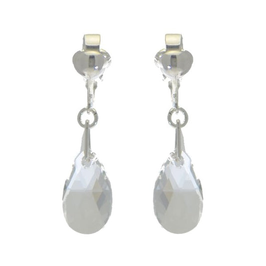 LA POIRE Silver Plated Clear Crystal Clip On Earrings