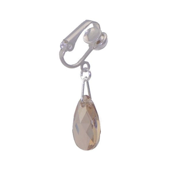 LA POIRE Silver Plated Golden Shadow Crystal Clip On Earrings