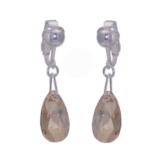 LA POIRE Silver Plated Golden Shadow Crystal Clip On Earrings