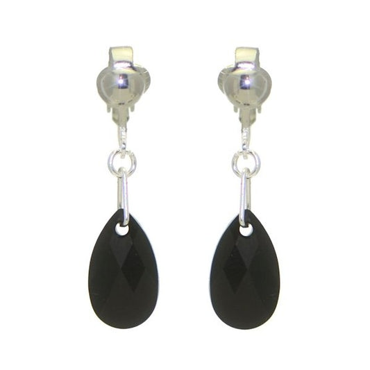 LA POIRE Silver Plated Jet Crystal Clip On Earrings