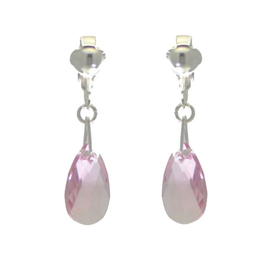 LA POIRE Silver Plated Light Rose Crystal Clip On Earrings