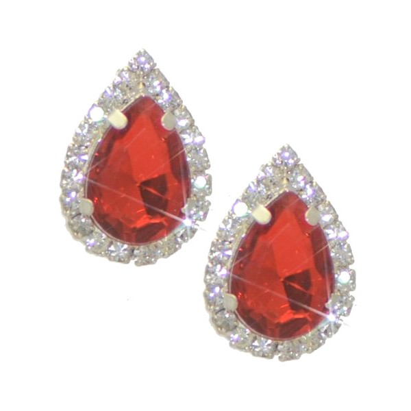 LAGRIMA Silver Plated Red and Clear Crystal Clip On Earrings