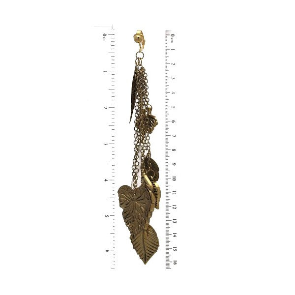 LAISSE Antique Gold tone Chain and Leaf Clip On Earrings
