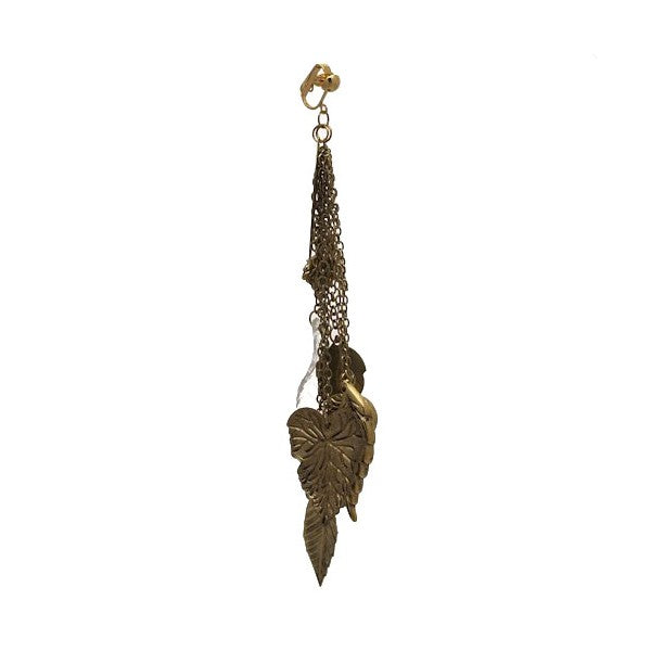 LAISSE Antique Gold tone Chain and Leaf Clip On Earrings