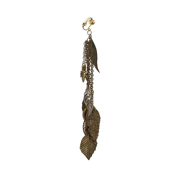 LAISSE Antique Gold tone Chain and Leaf Clip On Earrings