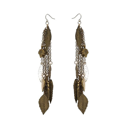 LAISSE Antique Gold tone Chain and Leaf Hook Earrings