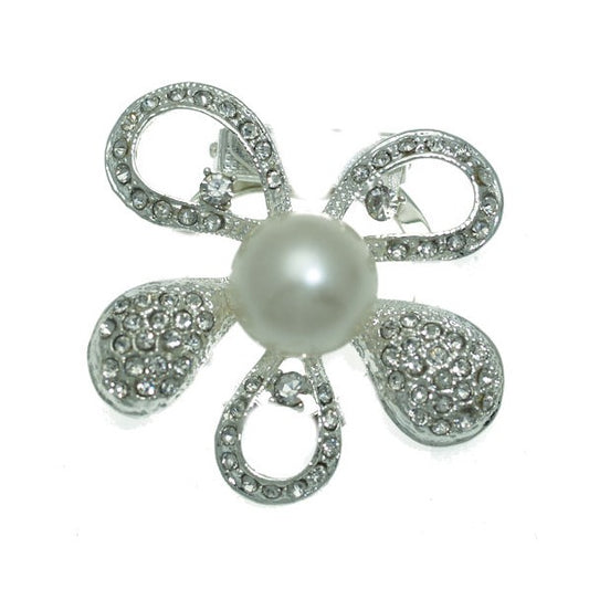 Laurus Silver tone Crystal faux Pearl Scarf Clip