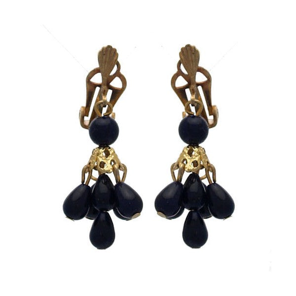 Lawanda Gold Navy Pearl Clip On Earrings