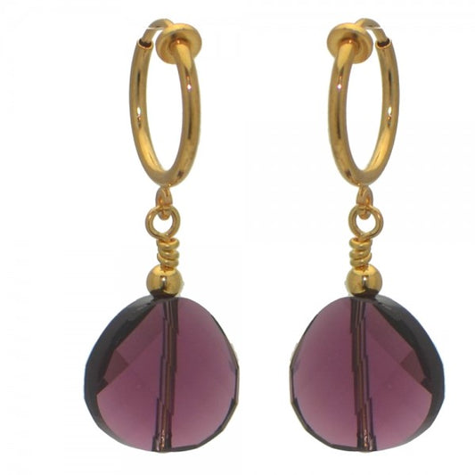 LE TWIST CERCEAU Gold Plated Amethyst Crystal Clip On Earrings