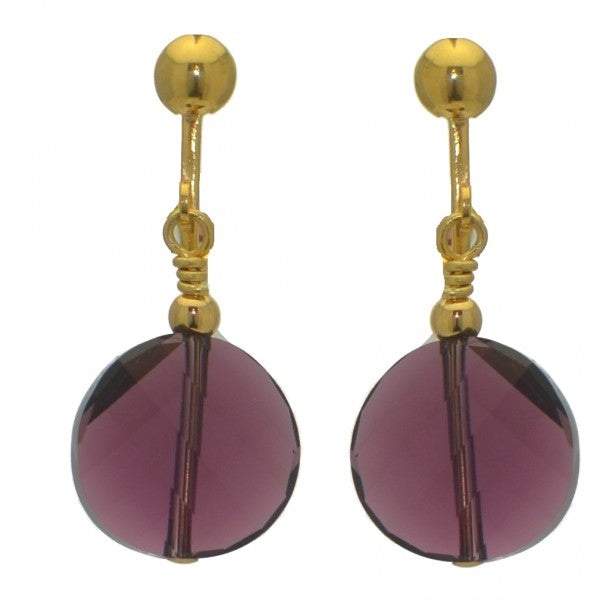 LE TWIST Gold Plated Amethyst Crystal Clip On Earrings