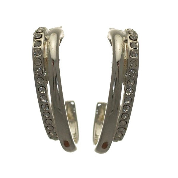 LIBRETTO Silver tone Crystal Hoop Earrings