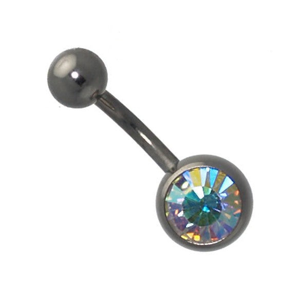 Lila Silver Crystal AB Surgical Steel Belly Bar