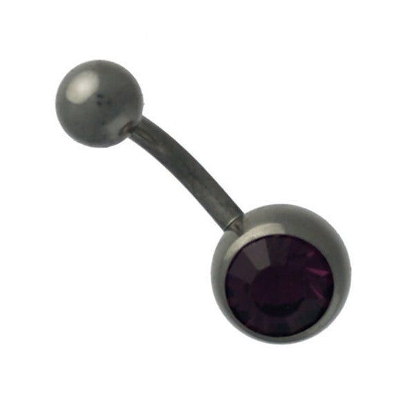 Lila Surgical Steel Amethyst Crystal Belly Bar