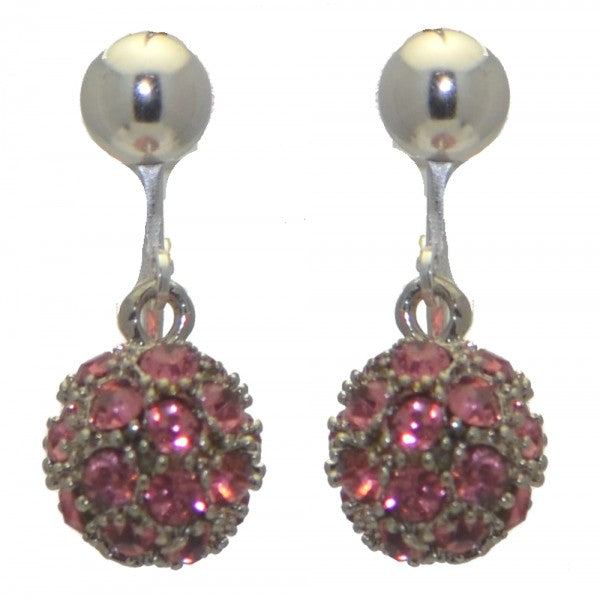 LILLY Silver plated Pink Crystal Ball Clip On Earrings