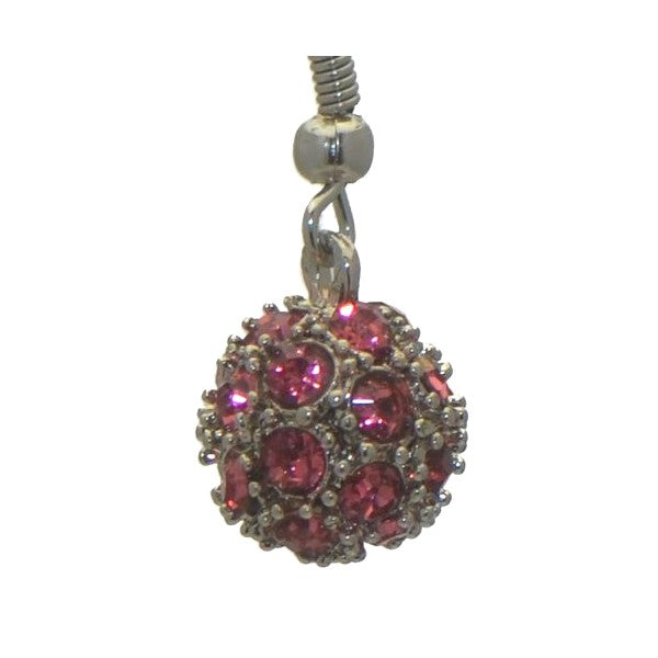 LILLY  Silver tone Pink Crystal Ball Hook Earrings
